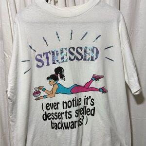 Vintage 90s Stressed Desserts Graphic T Shirt Men’s XXL 53” Chest Boxy Humor